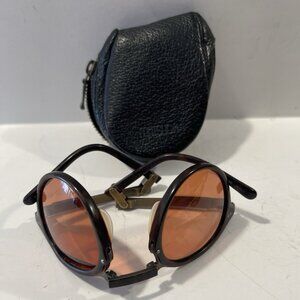 Matsuda Folding Amber Rose Sunglasses with Leather Case Made in Japan Steam Punk